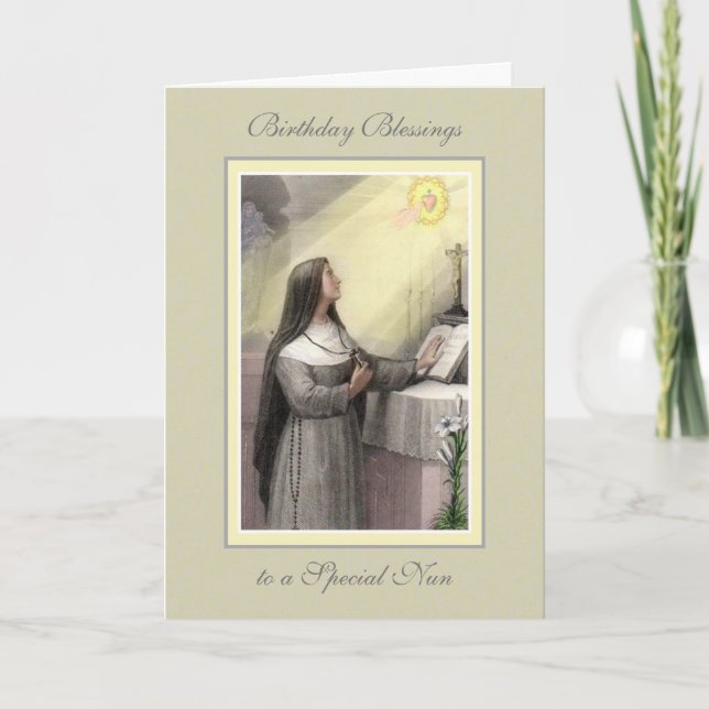 Tarjeta Celebración de Cumpleaños de Monjas con Bendicione (Anverso)