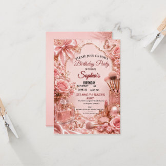Tarjeta Celebración de Cumpleaños Glam Belleza Rosa Dorado