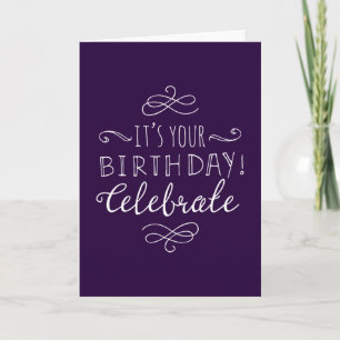 Tarjeta Celebración de cumpleaños morado y blanco