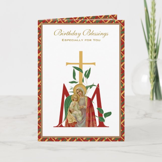 Tarjeta Celebración de cumpleaños religiosa Virgen María J (Anverso)