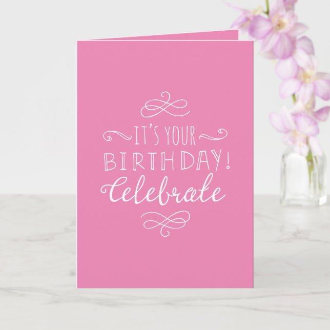 Tarjeta Celebración de cumpleaños rosa y blanco (Orquídea)