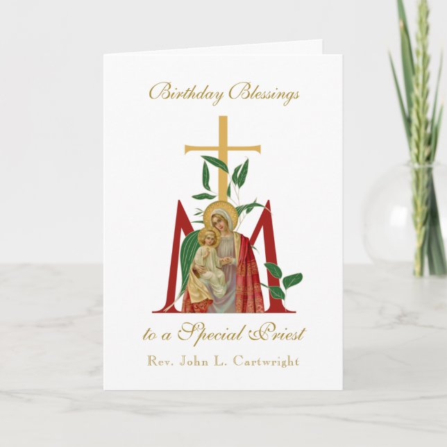 Tarjeta Celebración de cumpleaños sacerdote Virgen María J (Anverso)