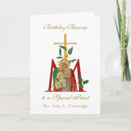 Tarjeta Celebración de cumpleaños sacerdote Virgen María J