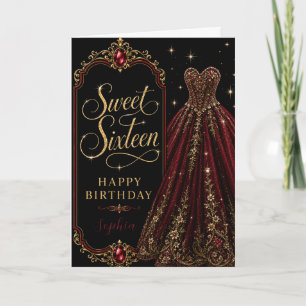 Tarjeta Celebración de cumpleaños Sweet 16 Burgundy Jewel
