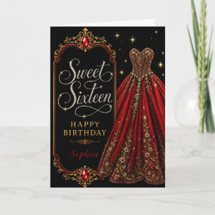 Tarjeta Celebración de cumpleaños Sweet 16 con Joya Roja