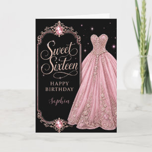Tarjeta Celebración de cumpleaños Sweet 16 con joya rosa