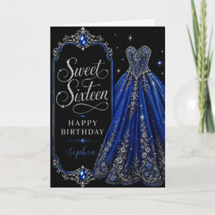 Tarjeta Celebración de cumpleaños Sweet 16 Jewel Royal Blu