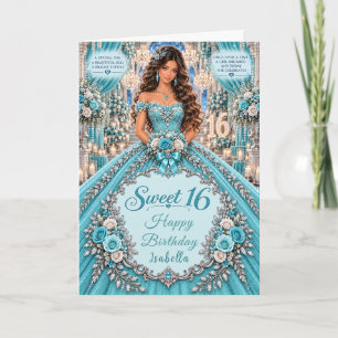 Tarjeta Celebración de Dulces 16 Turquesa Plata