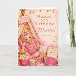 Tarjeta Celebración de fiesta de pijamas rosa