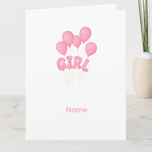 Tarjeta Celebración de globos para niña bebé rosa - Hermos (Anverso)