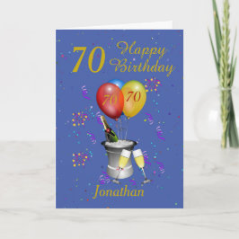 Tarjeta Celebración de los 70 años Azul Oro