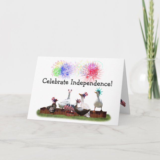 Tarjeta Celebración de patos para el 4 de julio (Anverso)