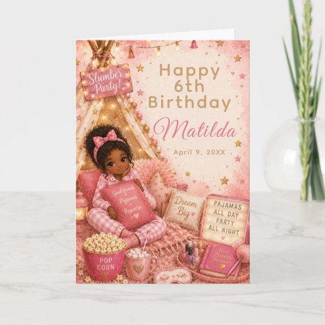Tarjeta Celebración de pijamada rosa (Anverso)