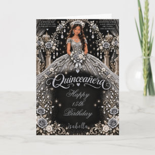Tarjeta Celebración de Quinceañera Blanco Plata