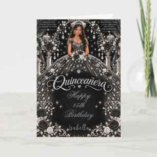 Tarjeta Celebración de Quinceañera de Plata Negra