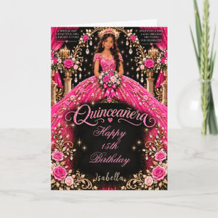 Tarjeta Celebración de Quinceañera Rosa Caliente
