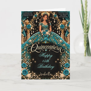 Tarjeta Celebración de Quinceañera Teal y Gold