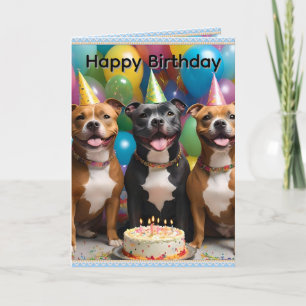 Tarjeta Celebración de Staffy: Una fiesta de cumpleaños co