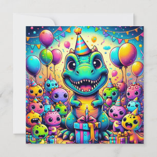 Tarjeta Celebración del cumpleaños de Bash T-Rex y amigos