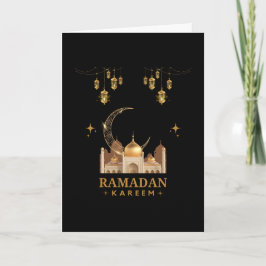 Tarjeta Celebración dorada floral de Ramadan Kareem