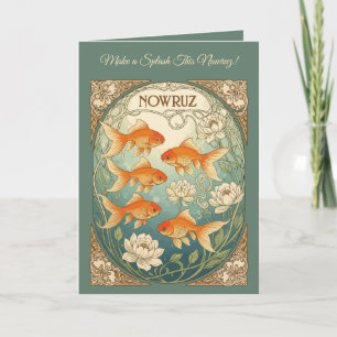 Tarjeta Celebración elegante de Nowruz con peces dorados