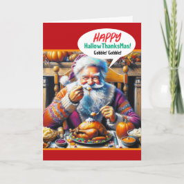 Tarjeta Celebrando Halloween, Acción de Gracias y Navidade
