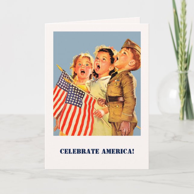 Tarjeta Celebrar América, 4 de julio Arte Vintage (Anverso)