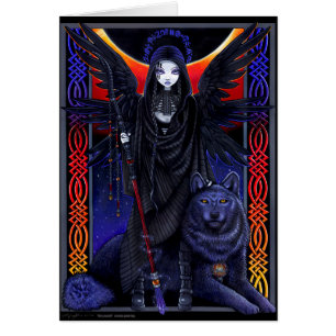 Tarjeta celestial del lobo del ángel de guarda de