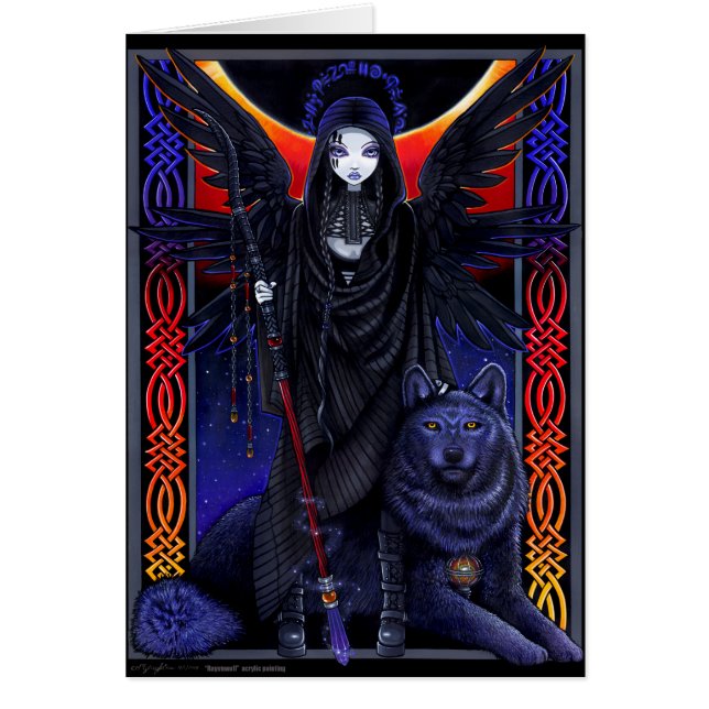 Tarjeta celestial del lobo del ángel de guarda de (Frente)