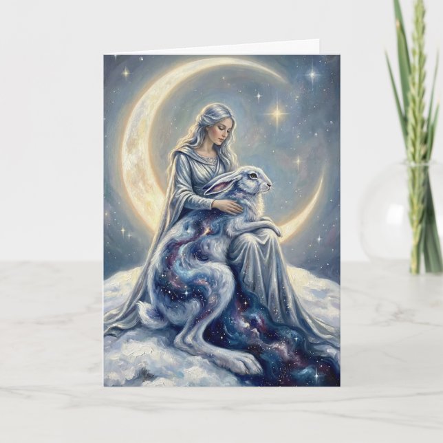 Tarjeta Celestial Galaxy Hare Moon Goddess Fantasy Art (Anverso)