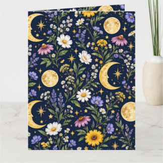 Tarjeta Celestial Moon & Wildflower Botánico Sin Costuras