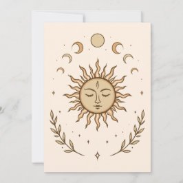 Tarjeta Celestial Sun Moon Phases Mystical Botanical Art