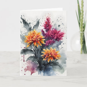 Tarjeta Celosia - Flores de acuarela