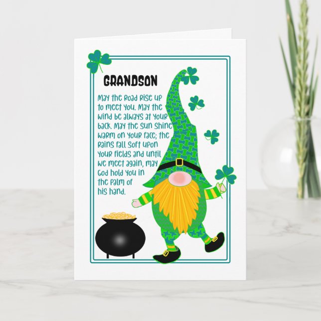 Tarjeta celta Leprechaun de Grandson St Patrick (Anverso)