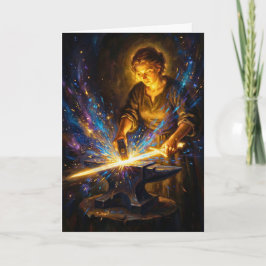 Tarjeta Celtic Blacksmith Goddess Forging Sword Fantasy Ar