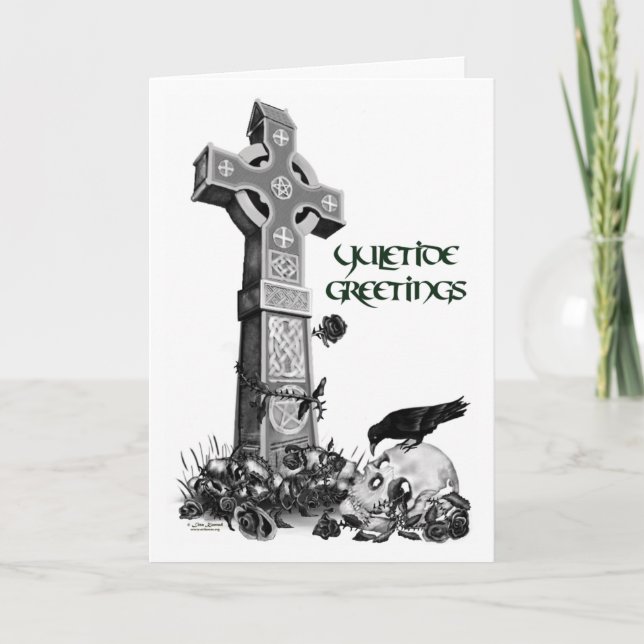 Tarjeta Celtic Cross y Raven Yuletide (Anverso)