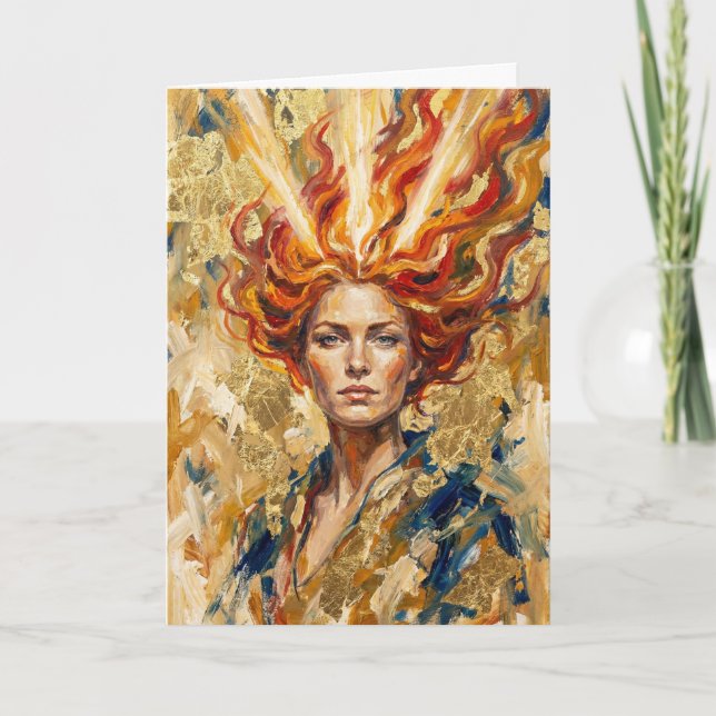 Tarjeta Celtic Fire Goddess Brigid Gold Leaf Fantasy Art (Anverso)