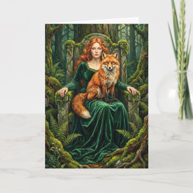 Tarjeta Celtic Forest Queen Red Fox Witch Fantasy Art ( (Anverso)