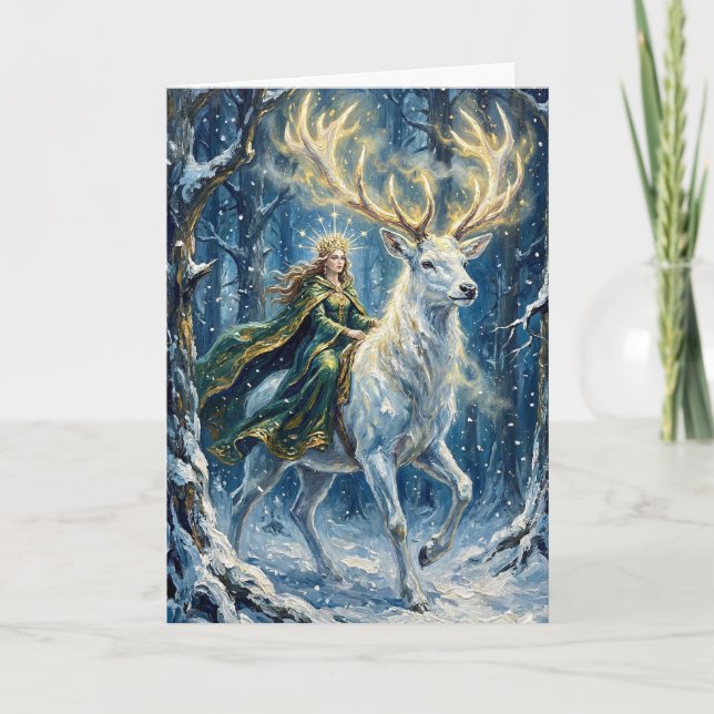 Tarjeta Celtic Goddess & Glowing White Stag (Anverso)