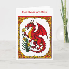 Tarjeta Celtic Red Dragon Holding a Daffodil
