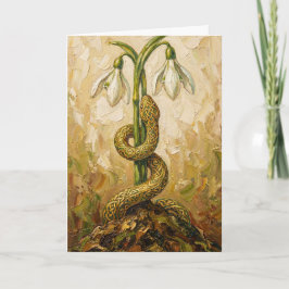 Tarjeta Celtic Snake Snowdrops Imbolc Rebirth Fantasy Art