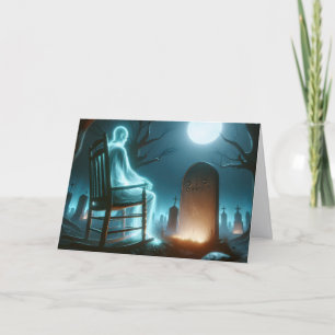 Tarjeta Cementerio de Halloween con fantasma de hombre