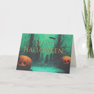 Tarjeta Cementerio Espantoso y Calabazas Talladas Hallowee