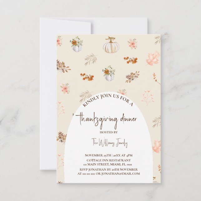 Tarjeta Cena de Acción de Gracias floral (Anverso)