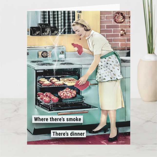 Tarjeta Cena de cocina retro para amas de casa (Anverso)