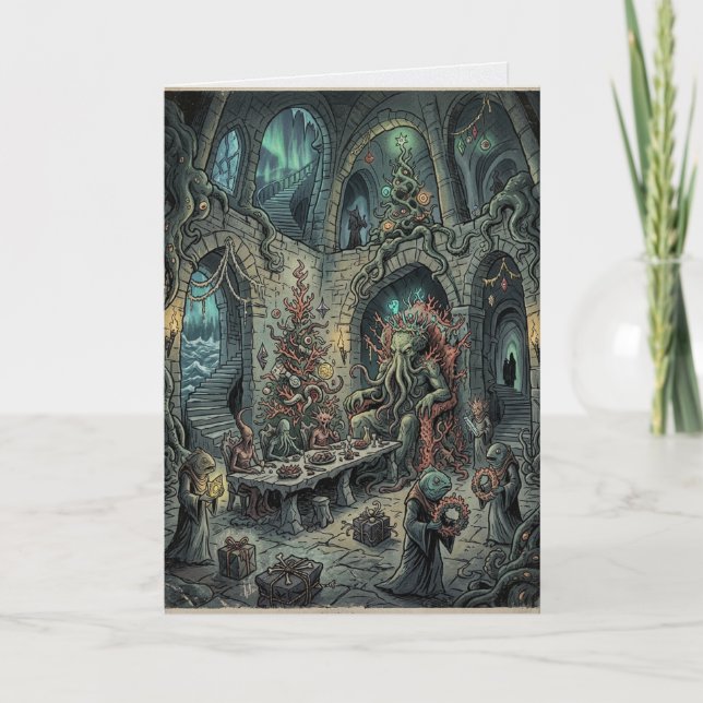 Tarjeta Cena de Navidad de Cthulhu Lovecraft Horror (Anverso)