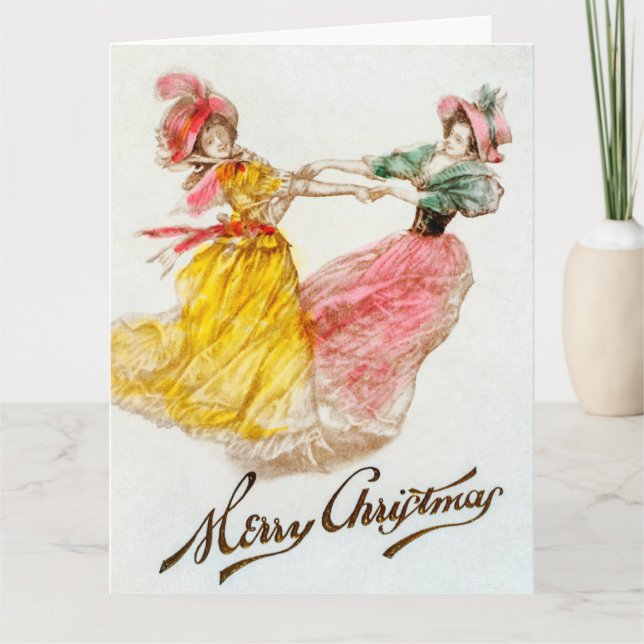 Tarjeta Cena de navidades con festividades de baile de muj (Anverso)
