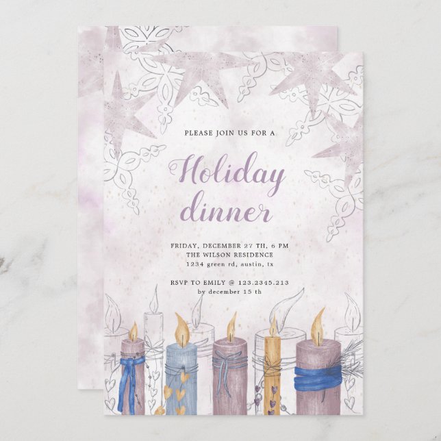 Tarjeta Cena festiva acuarela pastel (Anverso / Reverso)