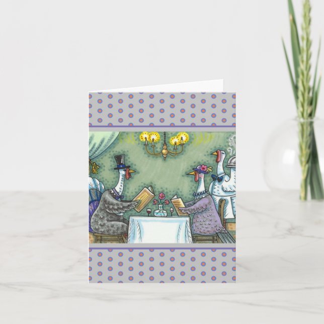 TARJETA CENA FINA DE PAVO DE ACCIÓN DE GRACIAS, HUMOR DE A (Anverso)