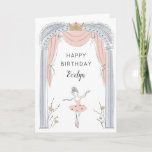 Tarjeta Center Stage Birthday<br><div class="desc">Adorable ballet themed little girls birthday card featuring a sweet illustration of a ballerina in a tutu dancing on stage in a light pink,  silver and gold color palette. Personalize this card with a name on the front and custom greeting on the inside of the card.</div>